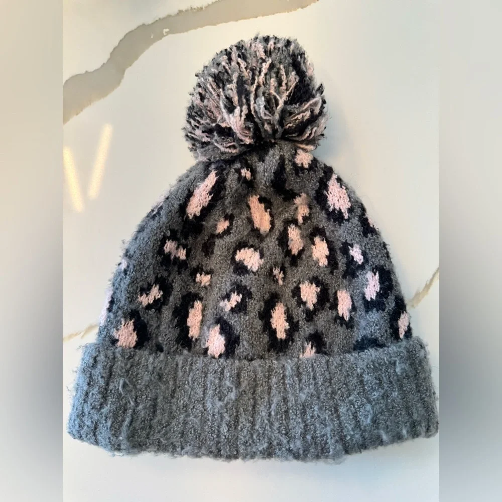 C.C Gray and Pink Pom-Pom Beanie